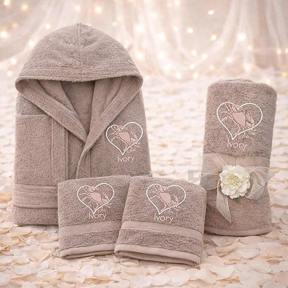 Kit Set 4 pz Accappatoio e 2 Asciugamani viso e bidet + Telo Doccia Grande Personalizzati con Nome Ricamati - in morbida spugna di cotone - Idea regalo per Uomo Donna Lui e Lei ZODIACO