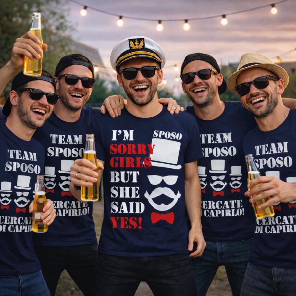 Kit Pacchetto Magliette per Addio al Celibato Uomo Sposo ''IM SORRY GIRLS'' Maglietta T-shirt Amici dello sposo, gadget Maglia Festa Addio al Celibato Bianca Nera Blu Verde Militare