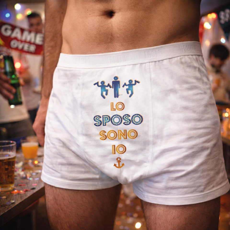 Boxer Uomo per Addio al Celibato Matrimonio Mutanda in Cotone Divertente con Stampa Personalizzata per Sposo ed Amici ''LO SPOSO SONO IO''