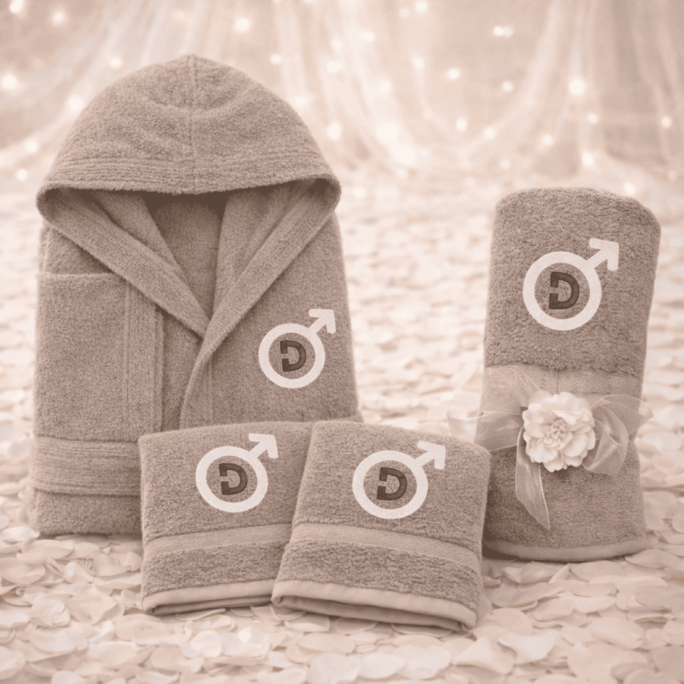 Kit Set 4 pz Accappatoio e 2 Asciugamani viso e bidet + Telo Doccia Grande Personalizzati con Iniziali Ricamate - in morbida spugna di cotone - Idea regalo per Uomo Donna Lui e Lei SIMBOLO LEI