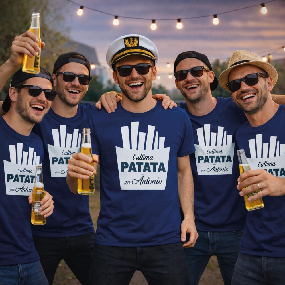 T-SHIRT CELIBATO ''ULTIMA PATATA'' BLU