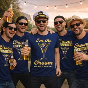 T-SHIRT CELIBATO ''GROOM SECURITY'' BLU