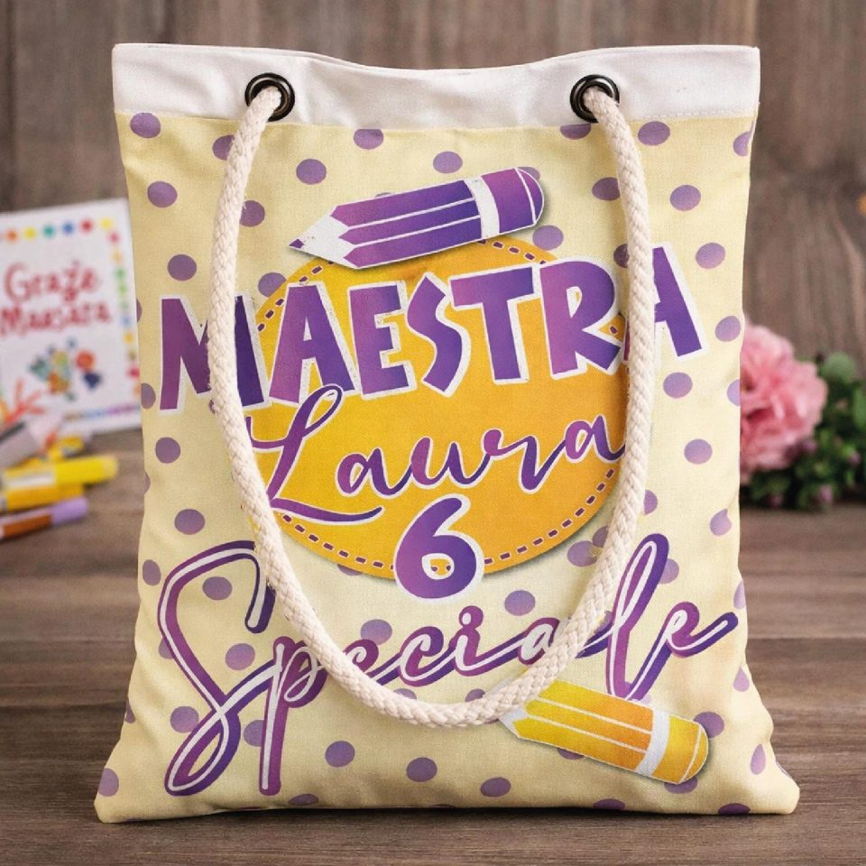Borsa Shopper Donna in Tela per Maestra Personalizzata '' 6 SPECIALE'' Idea regalo fine anno scolastico per Maestre Bianca Personalizzabile con testo