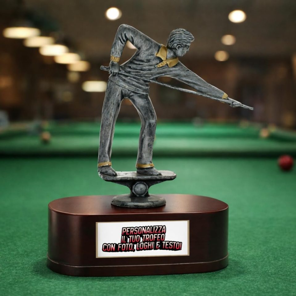 Trofeo Figurativo per Biliardo Stecca Carambola h 16,50 cm con Targhetta Personalizzata Omaggio Premio Riconoscimento per Gare Eventi Tornei Specifici
