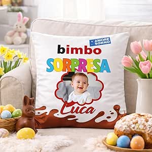 Cuscino in Velluto Quadrato Per Cameretta con Morbida Imbottitura Personalizzato con Nome e Foto in 100% Cotone per Bimbi Idea Regalo Originale per Pasqua