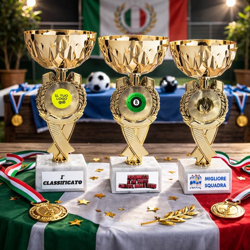 D&Vlab Coppe Trofei Tris di Premiazioni Personalizzate Sportivi con Targhetta Personalizzata Omaggio Premio per Tutti Gli Sport Gare Riconoscimento o Fantacalcio