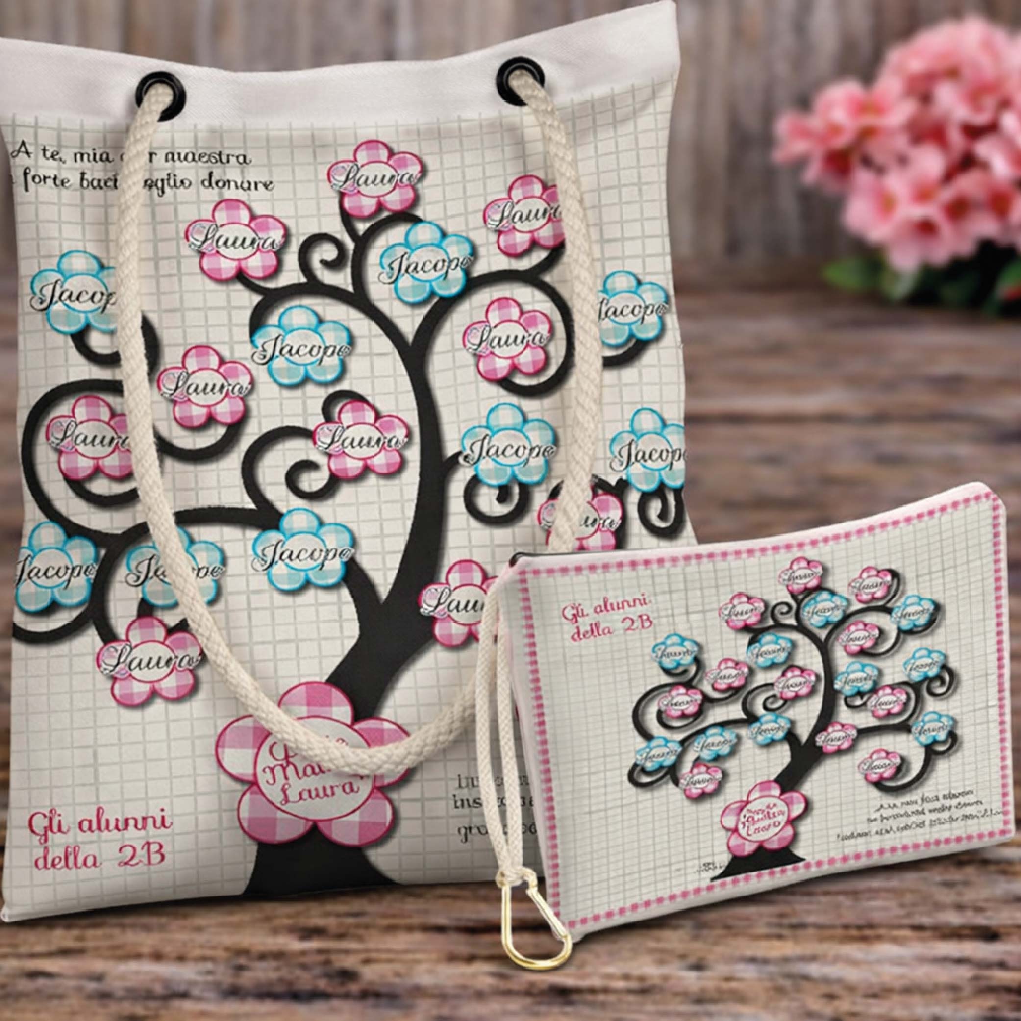 KIT BORSA SHOPPER + POCHETTE ''ALBERO DELLA VITA''