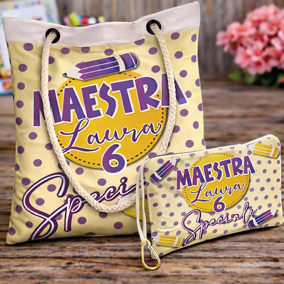 Kit Borsa shopper e Pochette ''6 SPECIALE'' personalizzate, idea regalo di classe fine anno scolastico Maestra asilo nido, scuola materna, elementare infanzia e primaria