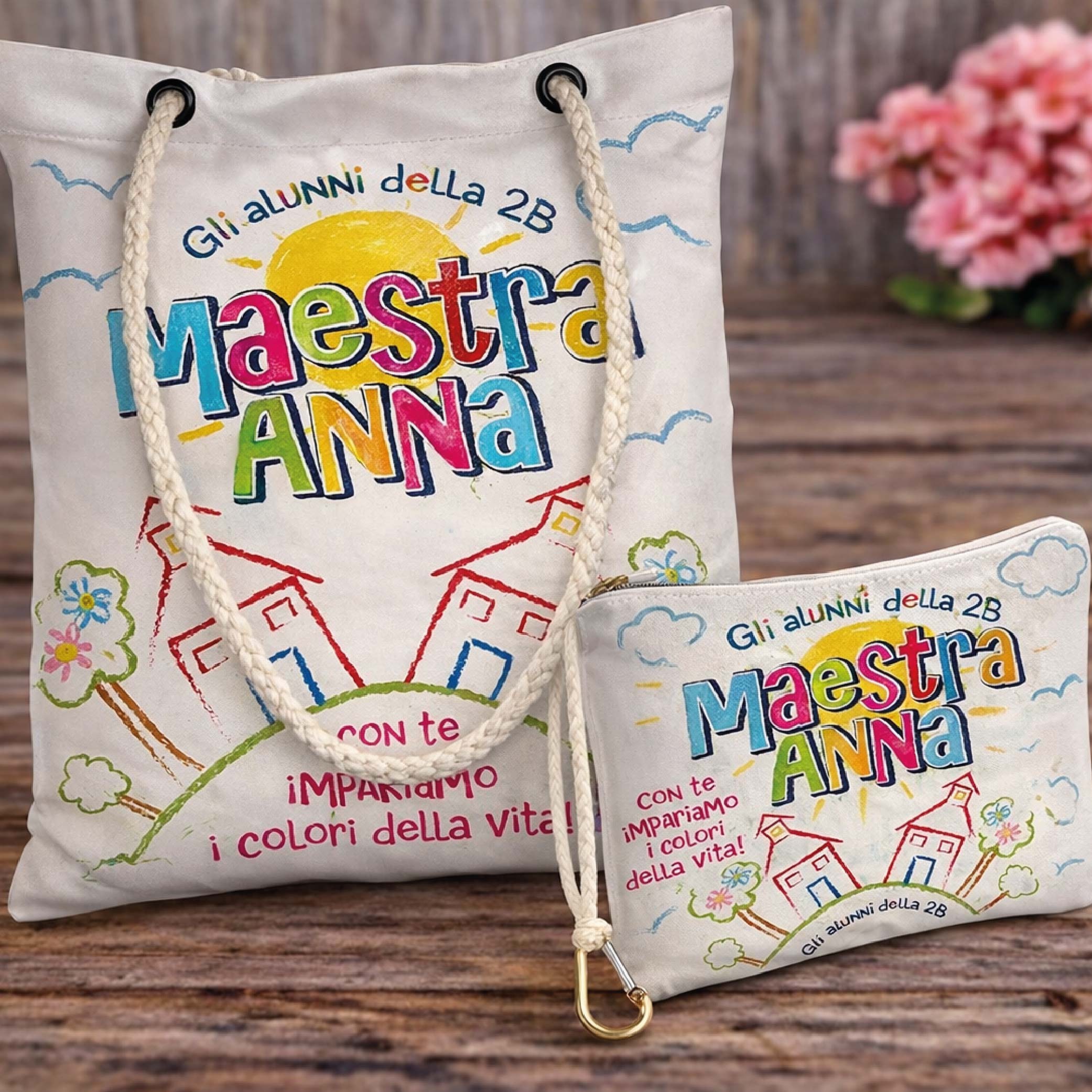 KIT BORSA SHOPPER + POCHETTE ''COLORI DELLA VITA''