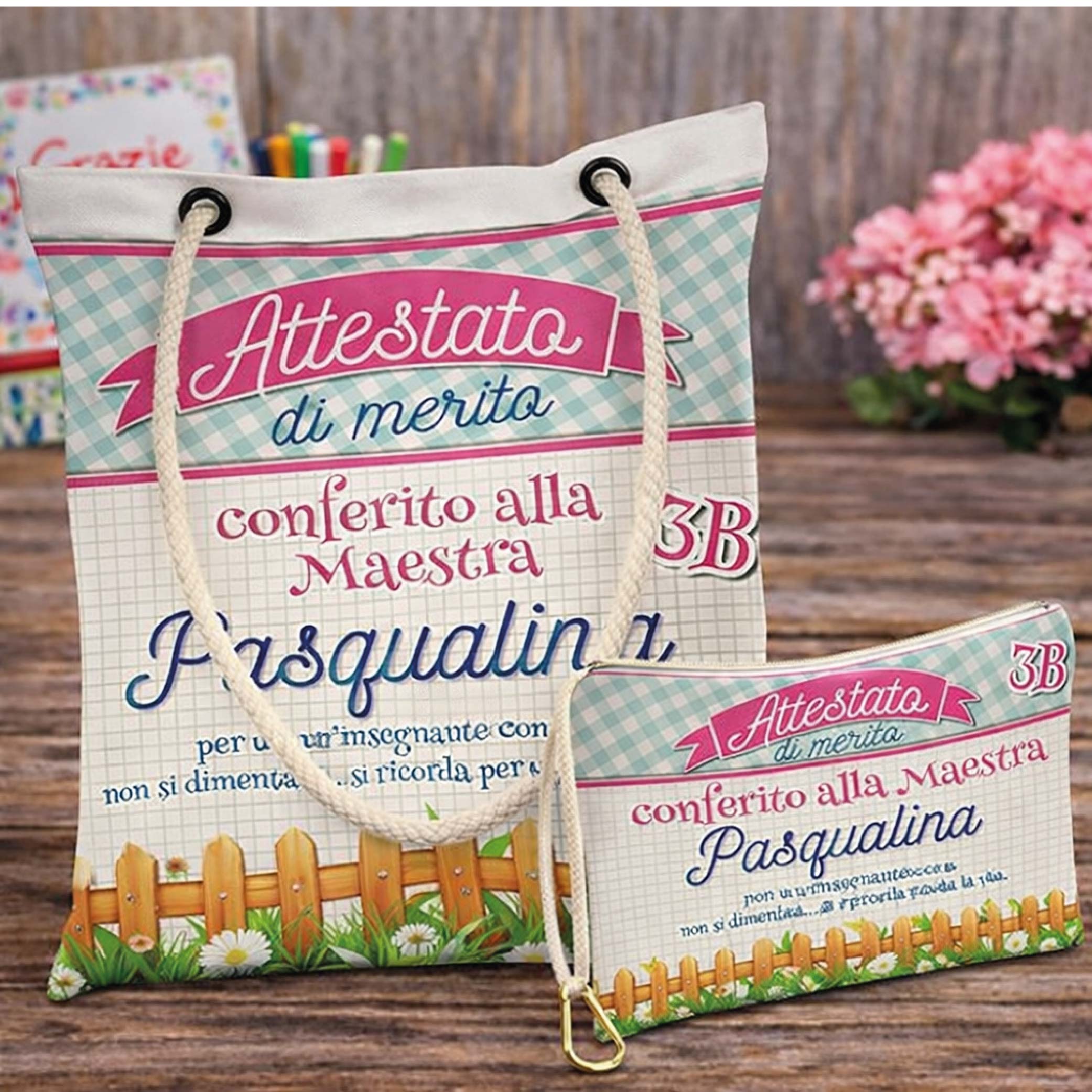 KIT BORSA SHOPPER + POCHETTE ''ATTESTATO DI MERITO''
