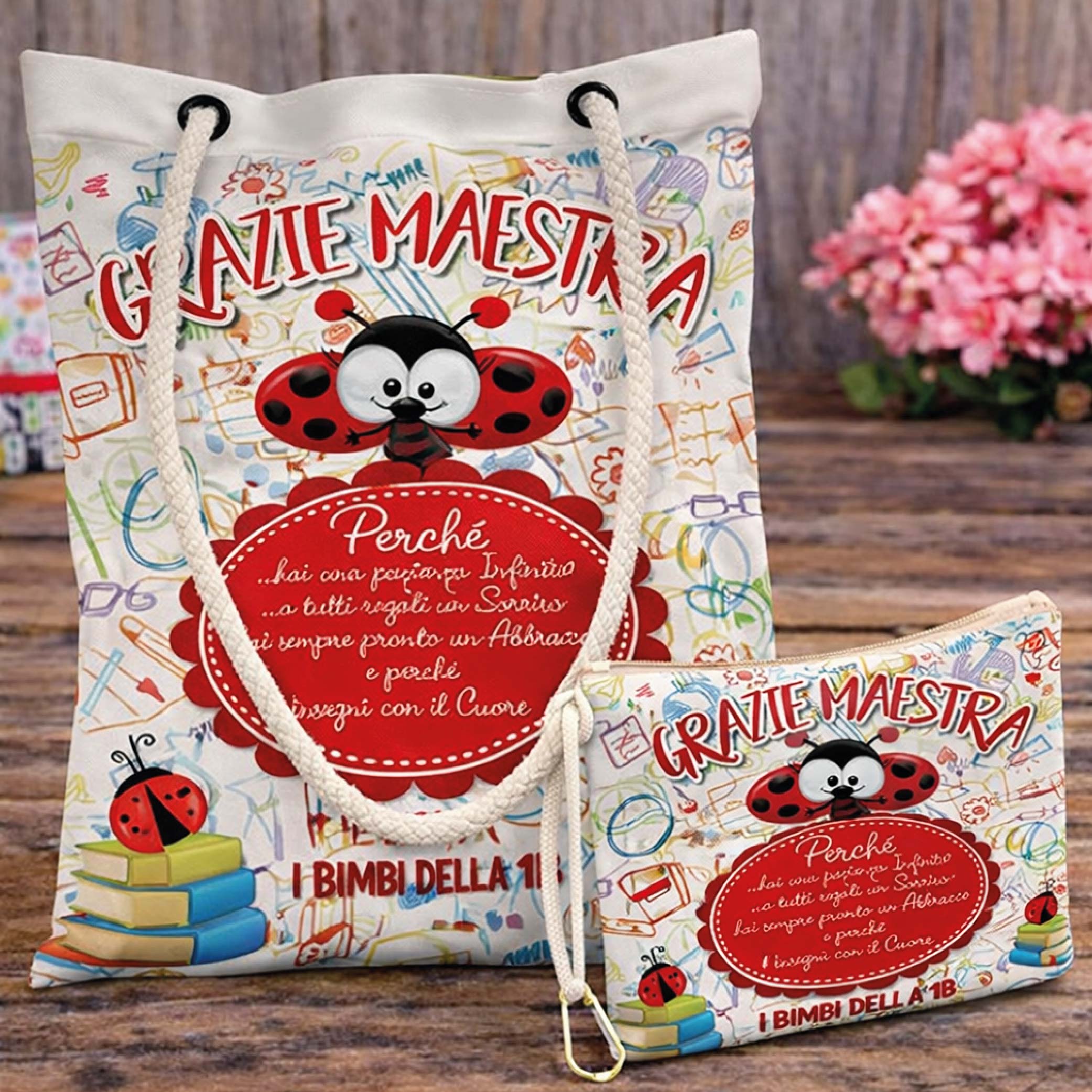 KIT BORSA SHOPPER + POCHETTE ''COCCINELLA''