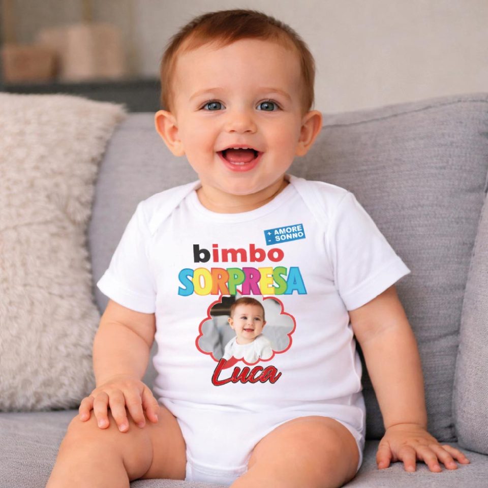 Body Tutina Bodino Neonato Bimba Bimbo Bambini Divertenti Personalizzato con Nome e Foto in 100% Cotone per Bimbi Idea Regalo Originale per Pasqua
