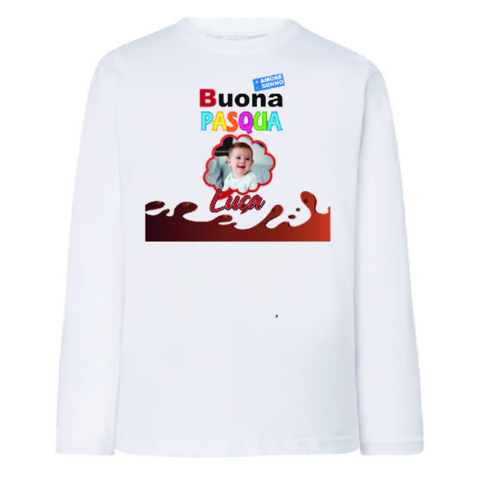 T-Shirt Maglia Bimba Bimbo Bambini Maglietta Manica Lunga Divertente Personalizzata con Nome e Foto in 100% Cotone per Bimbi Idea Regalo Originale per Pasqua