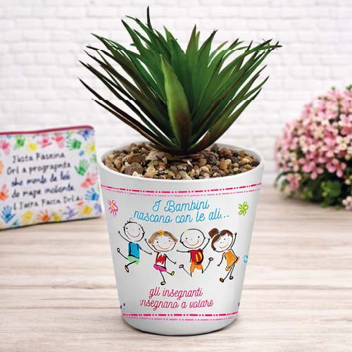 Vaso Vasetto ''INSEGNANO A VOLARE'' in ceramica per pianta Personalizzato, idea regalo di classe fine anno scolastico Maestra asilo nido, scuola materna, elementare infanzia e primaria