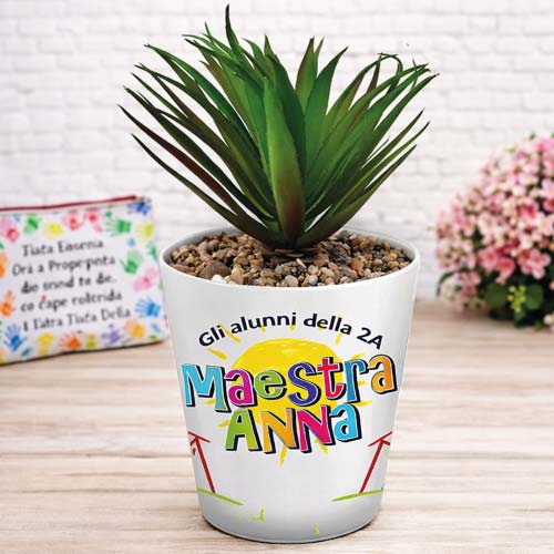 Vaso Vasetto ''COLORI DELLA VITA'' in ceramica per pianta Personalizzato, idea regalo di classe fine anno scolastico Maestra asilo nido, scuola materna, elementare infanzia e primaria
