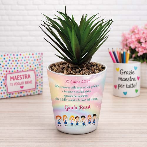 Vaso Vasetto ''LA MIA DEDICA'' in ceramica per pianta Personalizzato, idea regalo di classe fine anno scolastico Maestra asilo nido, scuola materna, elementare infanzia e primaria