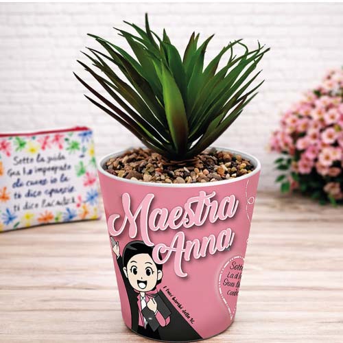 Vaso Vasetto ''SENZA TE'' in ceramica per pianta Personalizzato, idea regalo di classe fine anno scolastico Maestra asilo nido, scuola materna, elementare infanzia e primaria