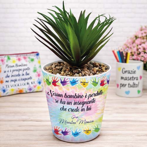 Vaso Vasetto ''MANINE CON NOMI'' in ceramica per pianta Personalizzato, idea regalo di classe fine anno scolastico Maestra asilo nido, scuola materna, elementare infanzia e primaria