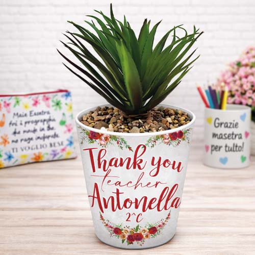 Vaso Vasetto ''TEACHER'' in ceramica per pianta Personalizzato, idea regalo di classe fine anno scolastico Maestra asilo nido, scuola materna, elementare infanzia e primaria