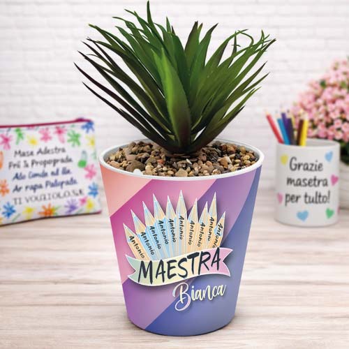 Vaso Vasetto ''MATITE NOMI'' in ceramica per pianta Personalizzato, idea regalo di classe fine anno scolastico Maestra asilo nido, scuola materna, elementare infanzia e primaria
