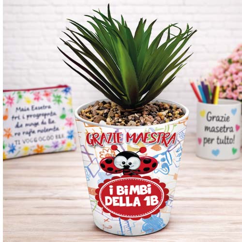 Vaso Vasetto ''COCCINELLA'' in ceramica per pianta Personalizzato, idea regalo di classe fine anno scolastico Maestra asilo nido, scuola materna, elementare infanzia e primaria