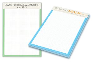 Blocco appunti A4 personalizzato con logo grafica puntinata 50 fogli cartonato Azzurro e Verde Mela