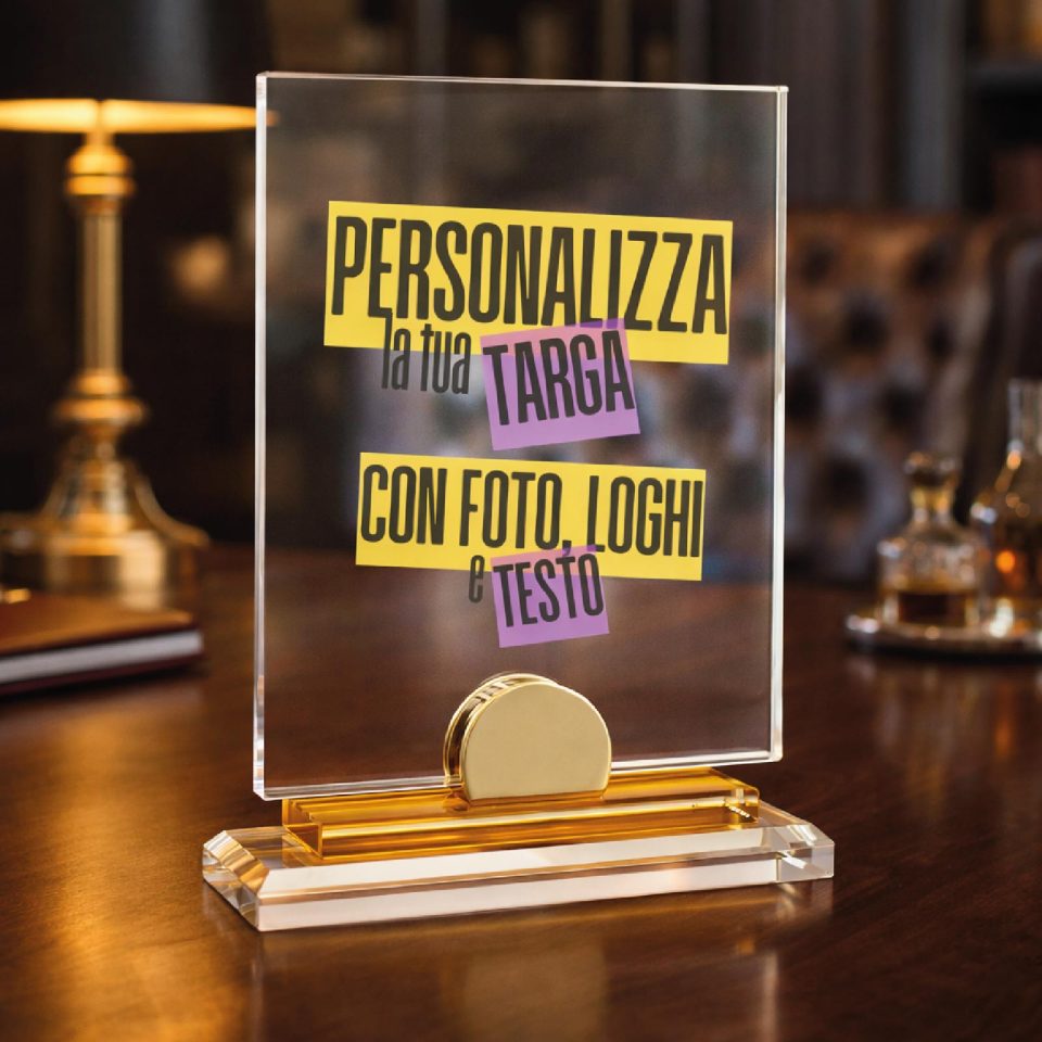 Trofeo Premio Ricordo in Cristallo Rettangolare Personalizzato con Foto Logo Dediche - Ideale Per Premiazioni Eventi Tornei Laurea Anniversario Pensionamento - Astuccio Incluso