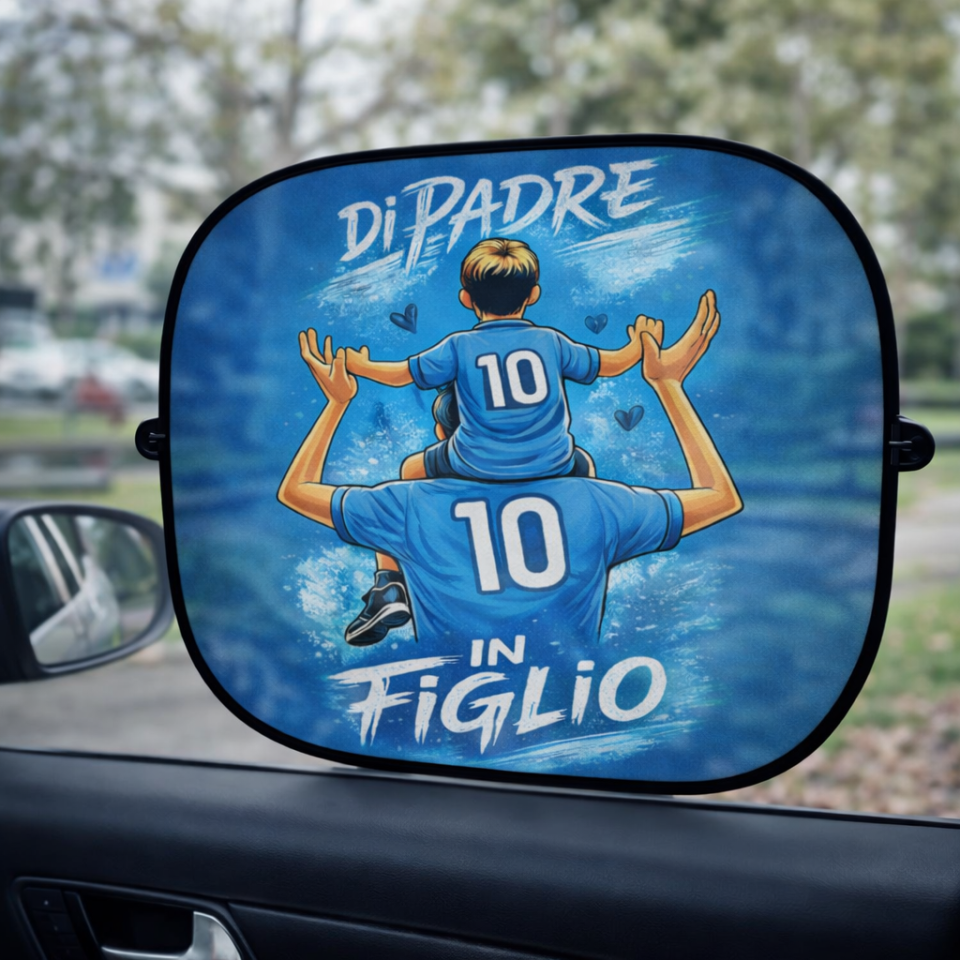 Coppia di Tendine Parasole per auto Macchina con Stampa Personalizzata ''DI PADRE IN FIGLIO'' Personalizzato con Nome per papà Tifosi Calcio Squadre Ultras Azzurri Napoletani