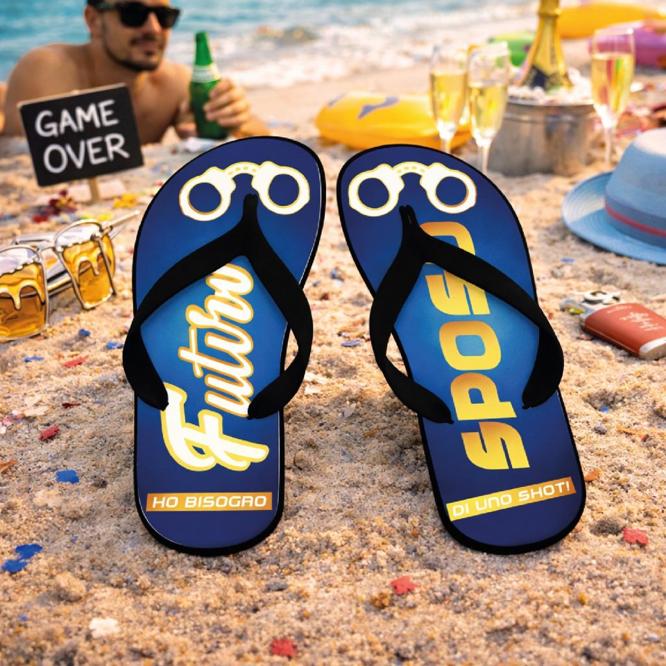 Infradito Uomo per Addio al Celibato Uomo Matrimonio Sposi Eventi Spa Spiaggia Mare Ciabatte ''FUTURO SPOSO MANETTE'' 36 37 38 39 40 41 42 43 44 45