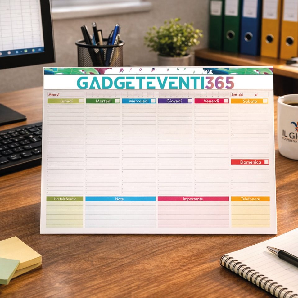Planner Settimanale da Tavolo Scrivania A3 - Testata Personalizzata con Logo e Testo