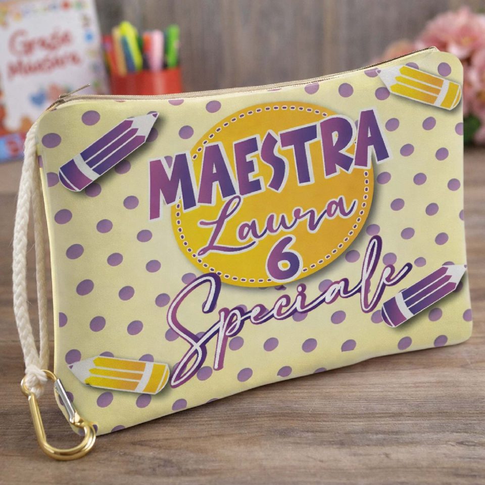 Pochette Donna Bianca in Tela Personalizzata con testo ''6 SPECIALE'' per Maestra scuola Elementare Infanzia Asilo, Idea Regalo di classe fine anno scolastico