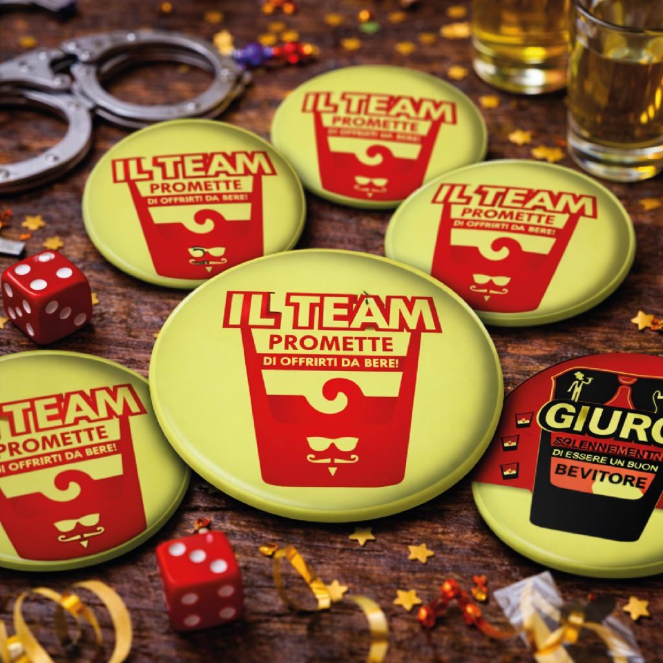 Spille Celibato Divertenti – Set Completo Team Sposo + Spilla “GIURO SOLENNEMENTE” – Gadget Festa Addio al Celibato