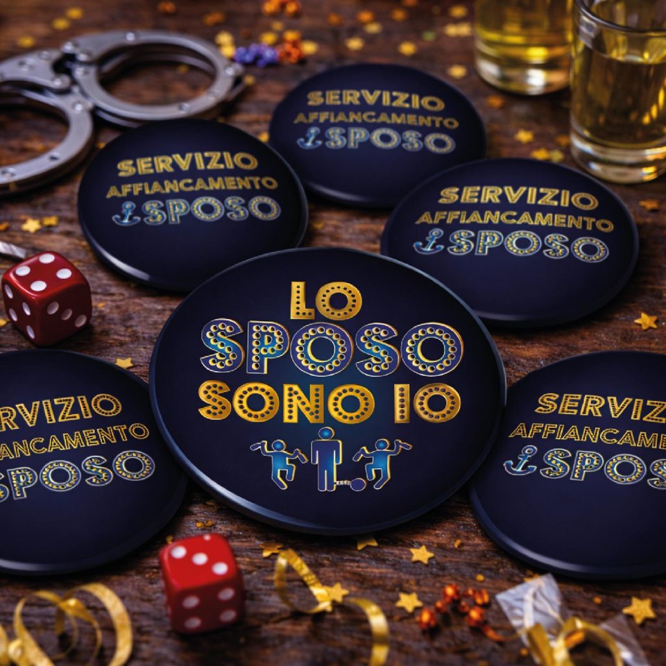 Spille Celibato Divertenti – Set Completo Team Sposo + Spilla “Lo Sposo Sono Io” – Gadget Festa Addio al Celibato