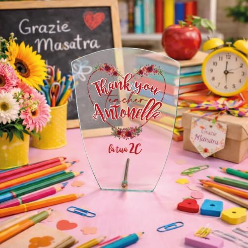 Targa Personalizzata – Targa Commemorativa in Cristallo Vetro | Idea Regalo Personalizzabile con Nome per Maestra Insegnante Scuola Primaria Asilo Elementare fine anno ''TEACHER''