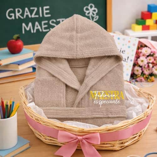 Accappatoio Adulto Uomo Donna Unisex in Morbida Spugna di 100% Cotone Ricamato personalizzato con Nome Maestra - Idea Regalo Insegnante fine anno Scolastico ''SEI SPECIALE''