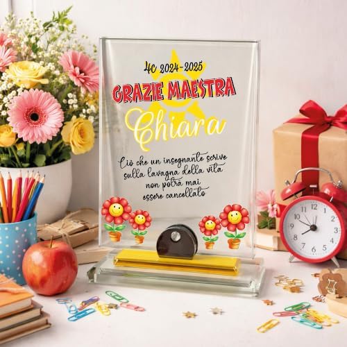 Targa Premio Ricordo in Cristallo Rettangolare Personalizzata con Nome Dediche Astuccio Incluso - Idea Regalo per Maestra Insegnante Scuola Primaria Asilo Elementare fine anno ''LAVAGNA DELLA VITA''