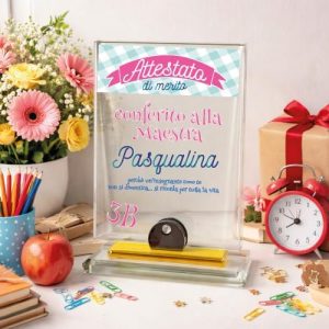 TARGA CRISTALLO MAESTRA ''ATTESTATO DI MERITO''