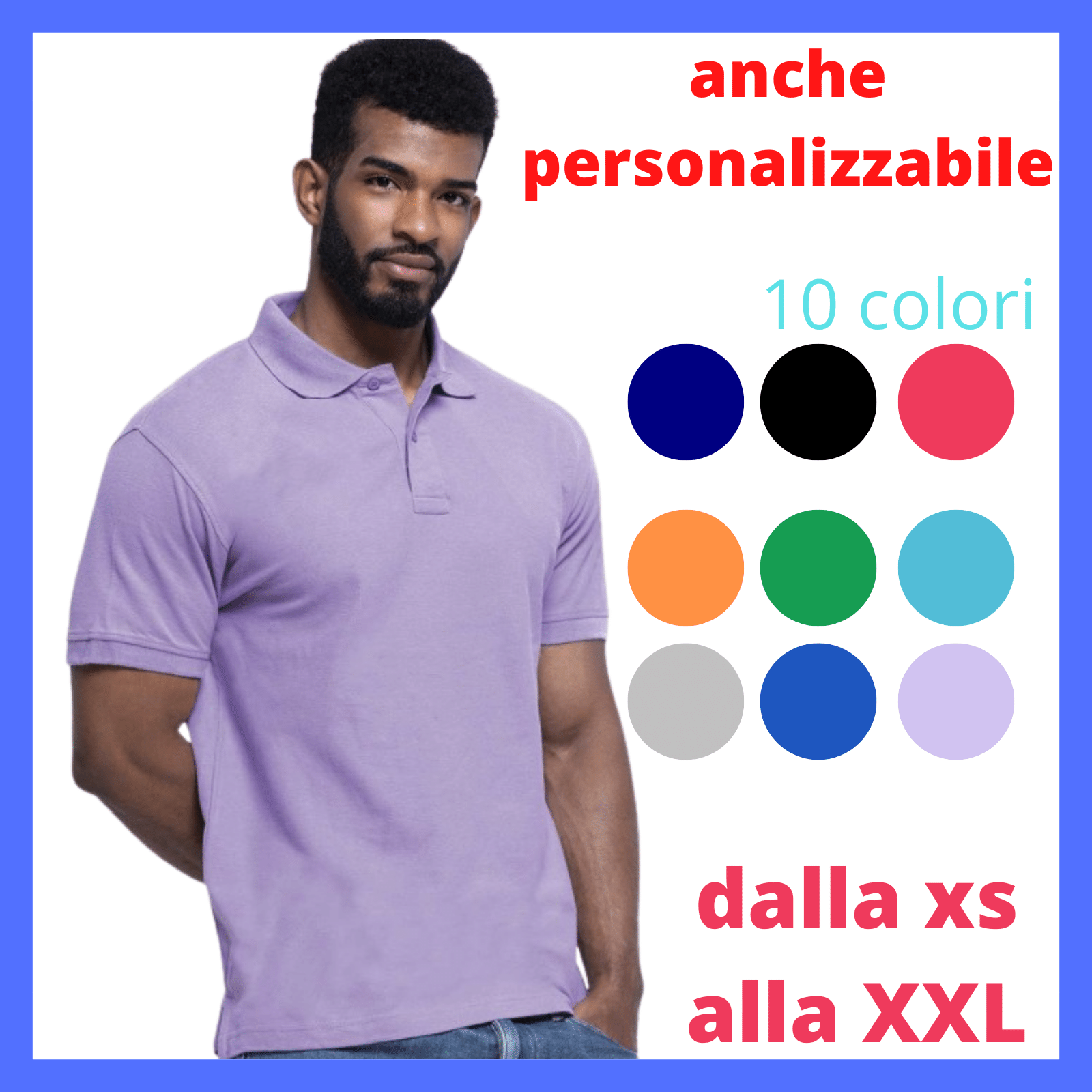 Polo Uomo Manica Corta in 100% Cotone Piquè da Lavoro t-shirt maglietta personalizzata vestibilità regolare