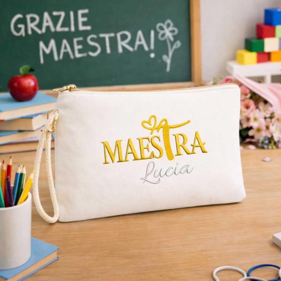 POCHETTE MAESTRA BIANCA RICAMO ''SKETCH''