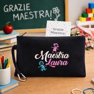 POCHETTE MAESTRA NERA RICAMO ''DISEGNI''