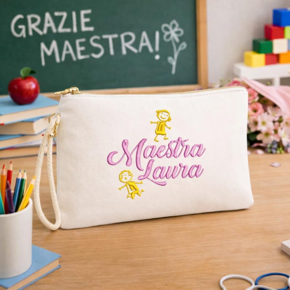 POCHETTE MAESTRA BIANCA RICAMO ''DISEGNI''