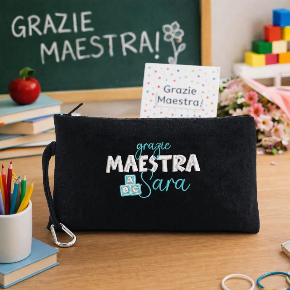 POCHETTE MAESTRA NERA RICAMO ''dadi''