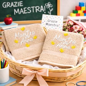 COPPIA ASCIUGAMANI RICAMO MAESTRA ''MANINE'' BEIGE