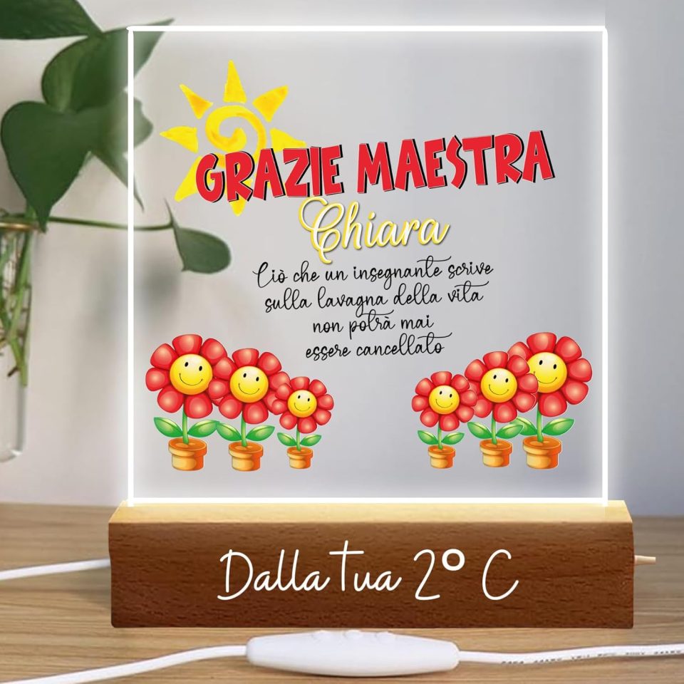 Lampada a led da notte personalizzata con Nomi alunni classe e sezione Luce notturna in Plexiglass Trasparente cornice in legno - Idea Regalo Maestra fine anno Scolastico ''LAVAGNA DELLA VITA''