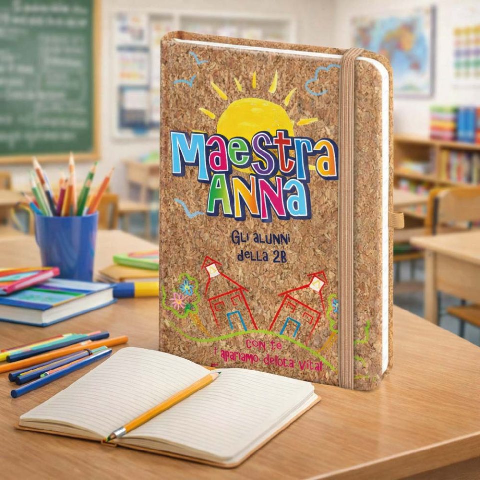 Agenda Notes Quaderno Appunti Diario Regalo per Maestra Fine Anno Insegnante Elementare Asilo Infanzia Personalizzato con Nome Classe Alunni Originale in Sughero 160 pagine ''COLORI DELLA VITA''