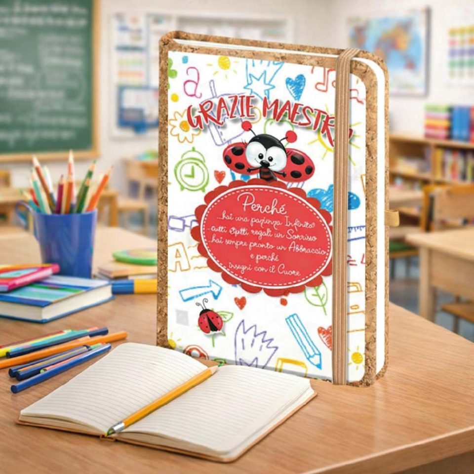 Agenda Notes Quaderno Appunti Diario Regalo per Maestra Fine Anno Insegnante Elementare Asilo Infanzia Personalizzato con Nome Classe Alunni Originale in Sughero 160 pagine ''COCCINELLA''