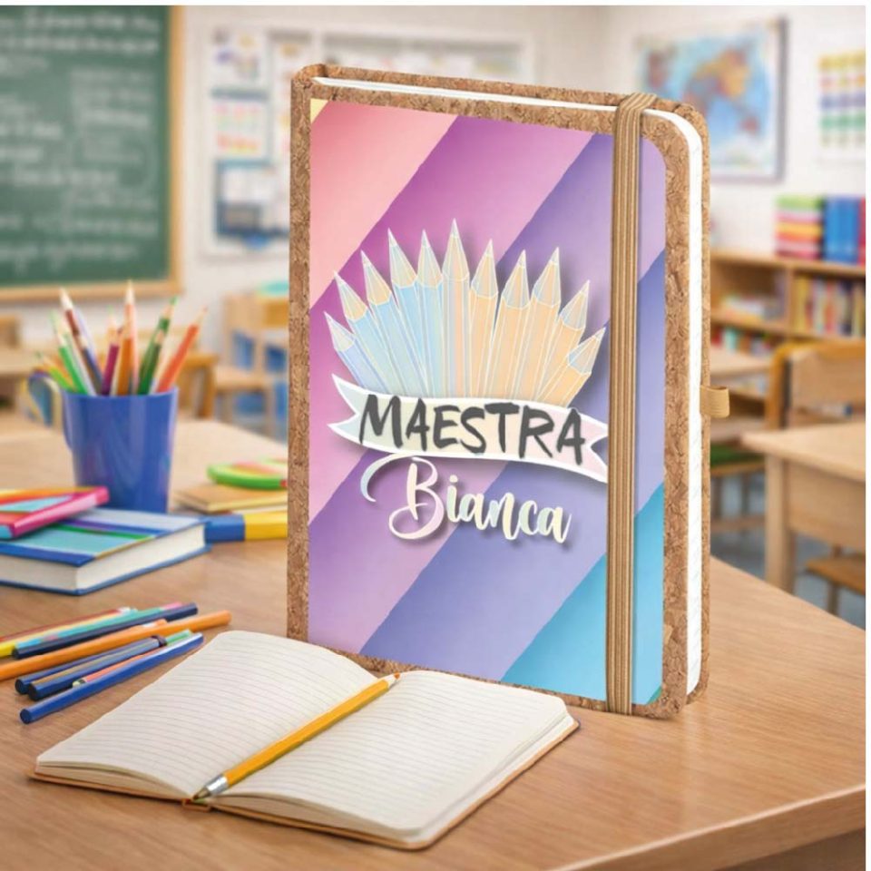 Agenda Notes Quaderno Appunti Diario Regalo per Maestra Fine Anno Insegnante Elementare Asilo Infanzia Personalizzato con Nome Classe Alunni Originale in Sughero 160 pagine ''PASTELLI''