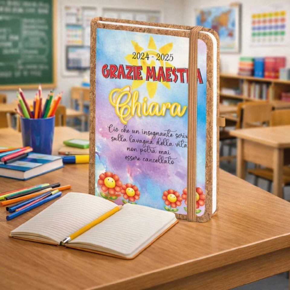 Agenda Notes Quaderno Appunti Diario Regalo per Maestra Fine Anno Insegnante Elementare Asilo Infanzia Personalizzato con Nome Classe Alunni Originale in Sughero 160 pagine ''LAVAGNA DELLA VITA''