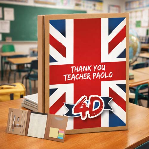 Quaderno A5 Blocco Note Appunti con Penna Foglietti Adesivi a Righe Personalizzabile con Nome Classe - Idea Regalo per Maestro Insegnante Scuola Primaria Asilo Elementare fine anno ENGLISH