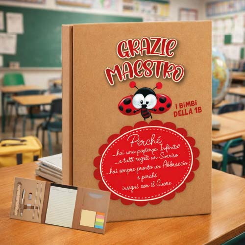 Quaderno A5 Blocco Note Appunti con Penna Foglietti Adesivi a Righe Personalizzabile con Nome Classe - Idea Regalo per Maestro Insegnante Scuola Primaria Asilo Elementare fine anno COCCINELLA